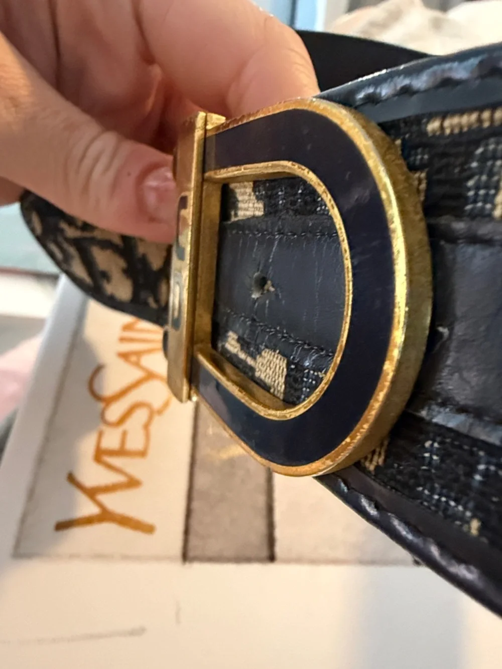 💙Dior Navy & Tan Oblique Signature Belt with Gold Buckle 🇫🇷